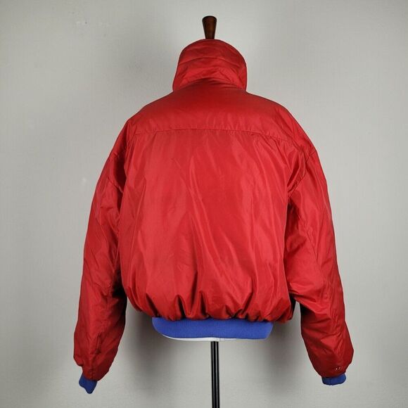 Columbia Jacket Mens XL Red Blue Color Block VTG Bomber Retro Reversible Quilted - Picture 4 of 13